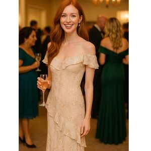 Montage Mon Cheri Gown Evening Dress Formal Special Occasion Sz 12 Beige